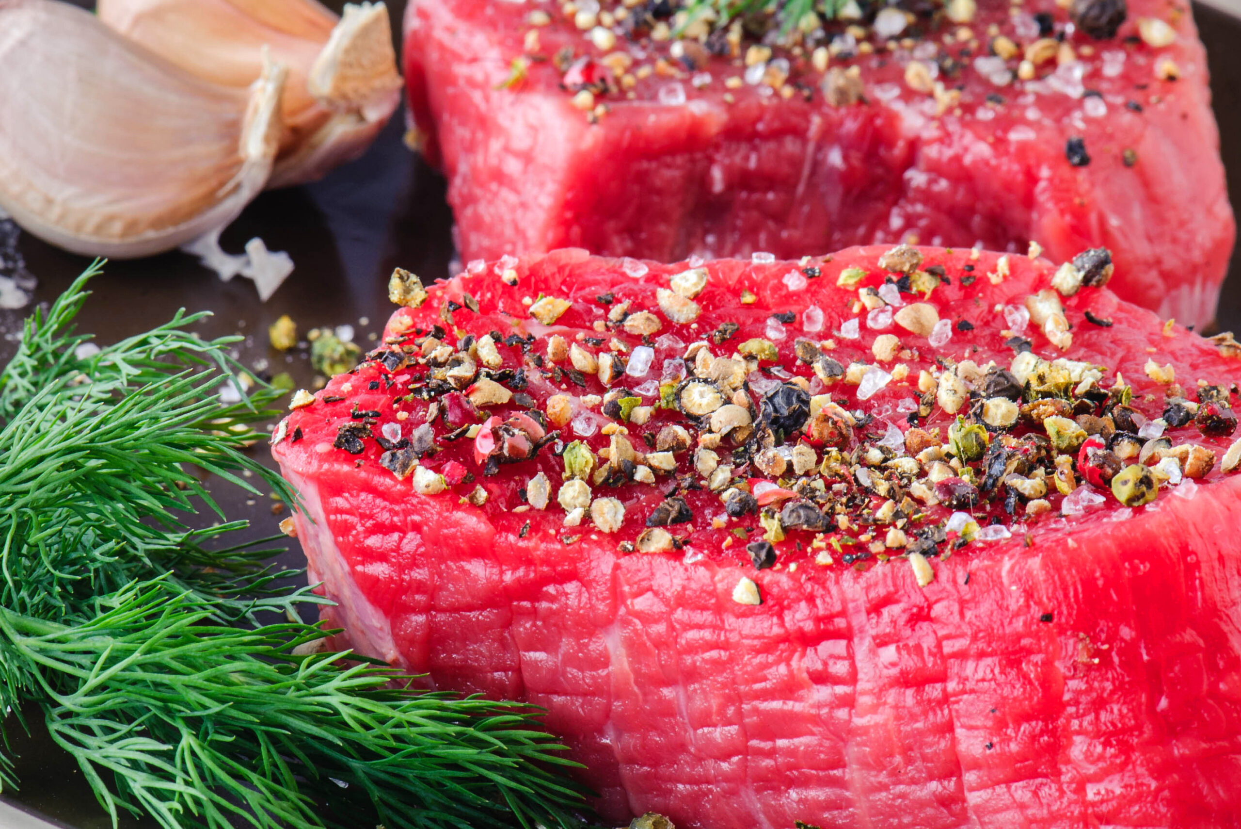 Raw Beef Steak with Fresh Spices